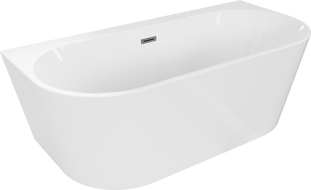 Mexen Oval+ volně stojící vana se stěnou 170 x 80 cm, bílá, přepad gun metal - 52681708000-95