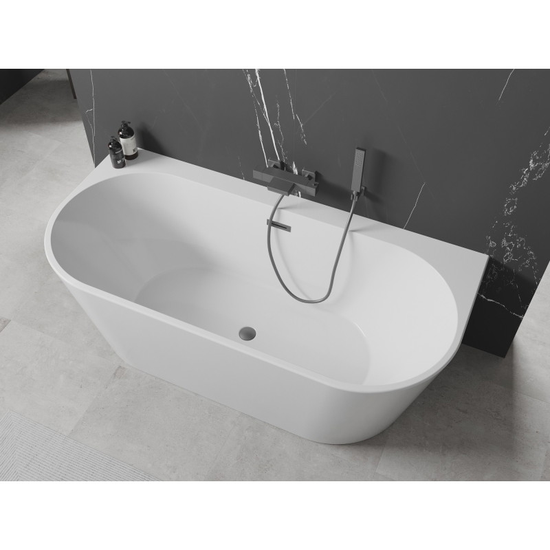 Mexen Oval+ volně stojící přístěnná vana 170 x 80 cm, bílá, přepad gun metal - 52681708000-95