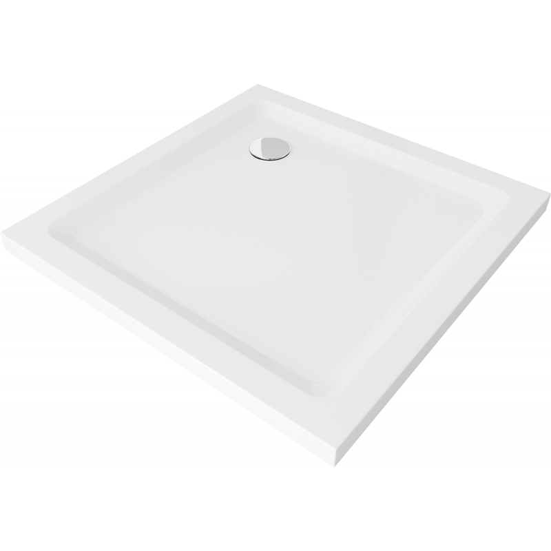 Mexen Flat čtvercová sprchová vanička slim 80 x 80 cm, bílá, chromový sifon - 40108080