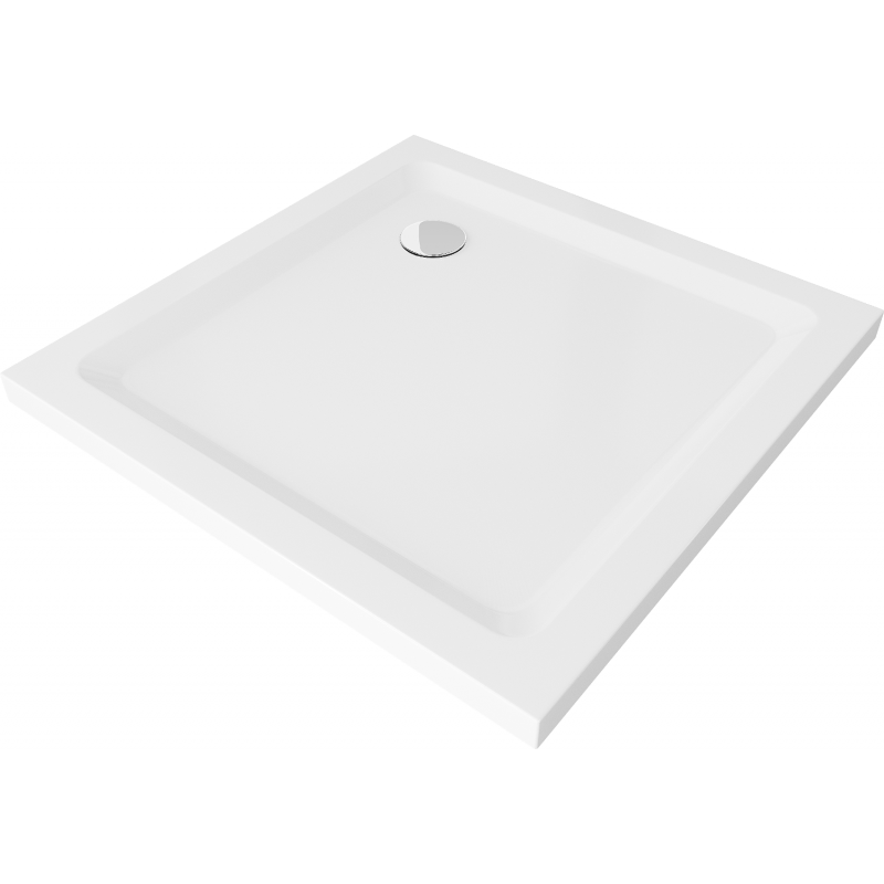Mexen Flat čtvercová vanička do sprchového kout slim 90 x 90 cm, Bílá, sifon Chromovaná - 40109090