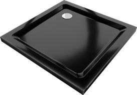 Mexen Flat čtvercová sprchová vanička slim 80 x 80 cm, černá, sifon chrom - 40708080