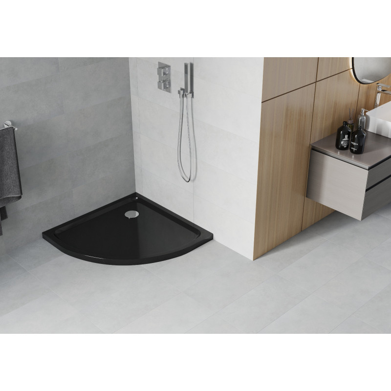 Mexen Flat sprchová vanička půlkruhová slim 70 x 70 cm, černá, sifon chrom - 41707070