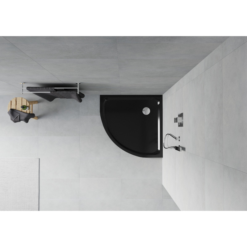 Mexen Flat sprchová vanička půlkruhová slim 70 x 70 cm, černá, sifon chrom - 41707070