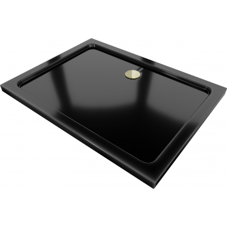 Mexen Flat obdélníková sprchová vanička slim 100 x 80 cm, černá, sifon zlatý - 40708010G