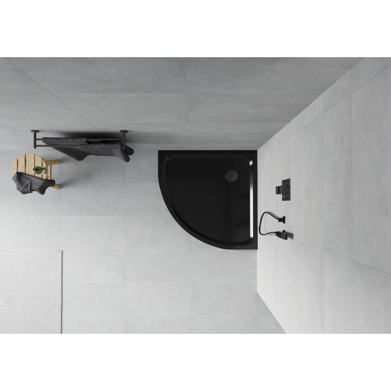 Mexen Flat polokruhový slim sprchový kout 90 x 90 cm, černý, sifon černý - 41709090B