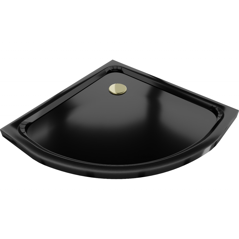 Mexen Flat polokulatá vanička do sprchového koutu slim 90 x 90 cm, Černá, sifon Zlatá - 41709090G