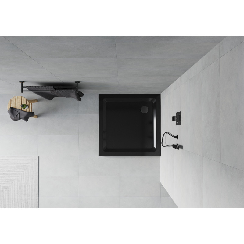 Mexen Flat čtvercová sprchová vanička slim 80 x 80 cm, černá, černý sifon - 40708080B