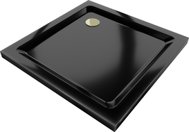 Mexen Flat čtvercový sprchový kout slim 90 x 90 cm, černý, sifon zlatý - 40709090G