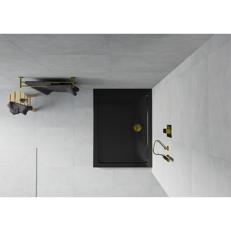 Mexen Flat obdélníkový sprchový kout slim 100 x 90 cm, černý, sifon zlatý - 40709010G