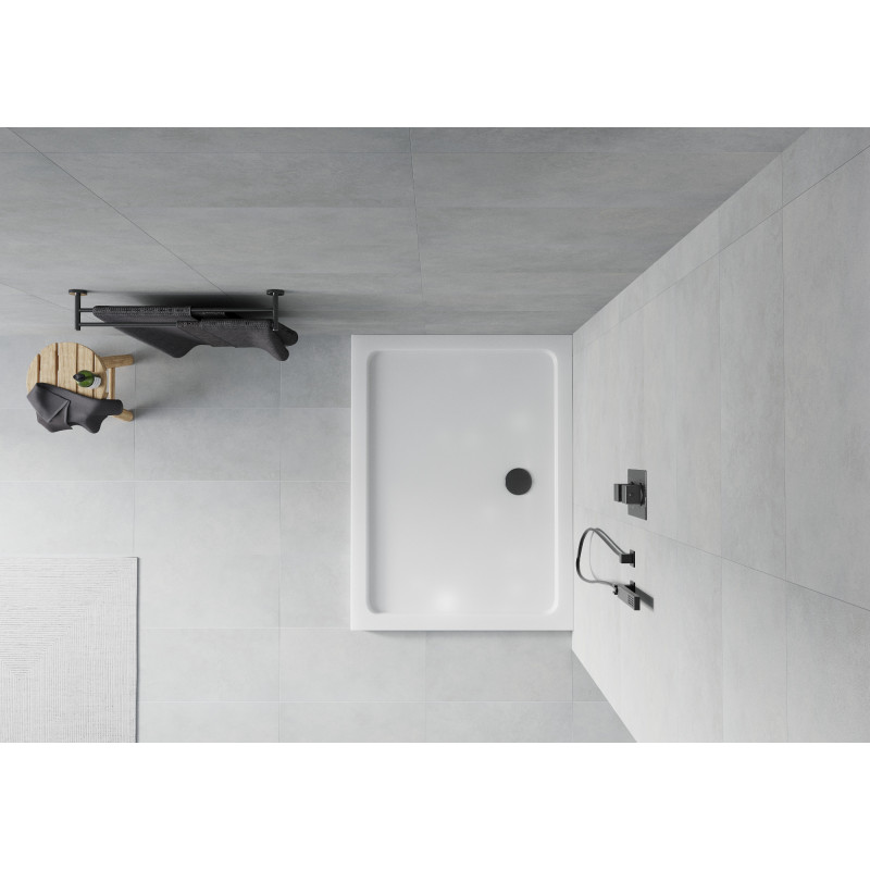Mexen Flat slim obdélníkový sprchový kout 90 x 70 cm, bílý, černý sifon - 40107090B