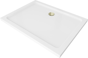 Mexen Flat obdélníkový sprchový kout slim 100 x 70 cm, bílý, sifon zlatý - 40107010G