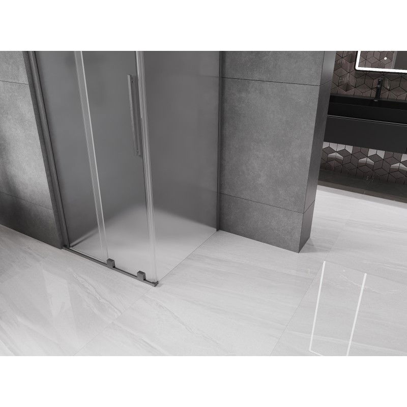 Mexen Velar posuvná sprchová kabina 110 x 110 cm, matné sklo, kartáčovaný gun gray - 871-110-110-31-66