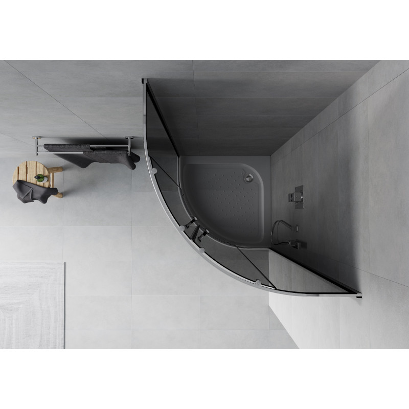 Mexen Rio sprchový kout půlkruhový 90 x 90 cm, grafit, chrom + vanička, bílá - 863-090-090-01-40-4710