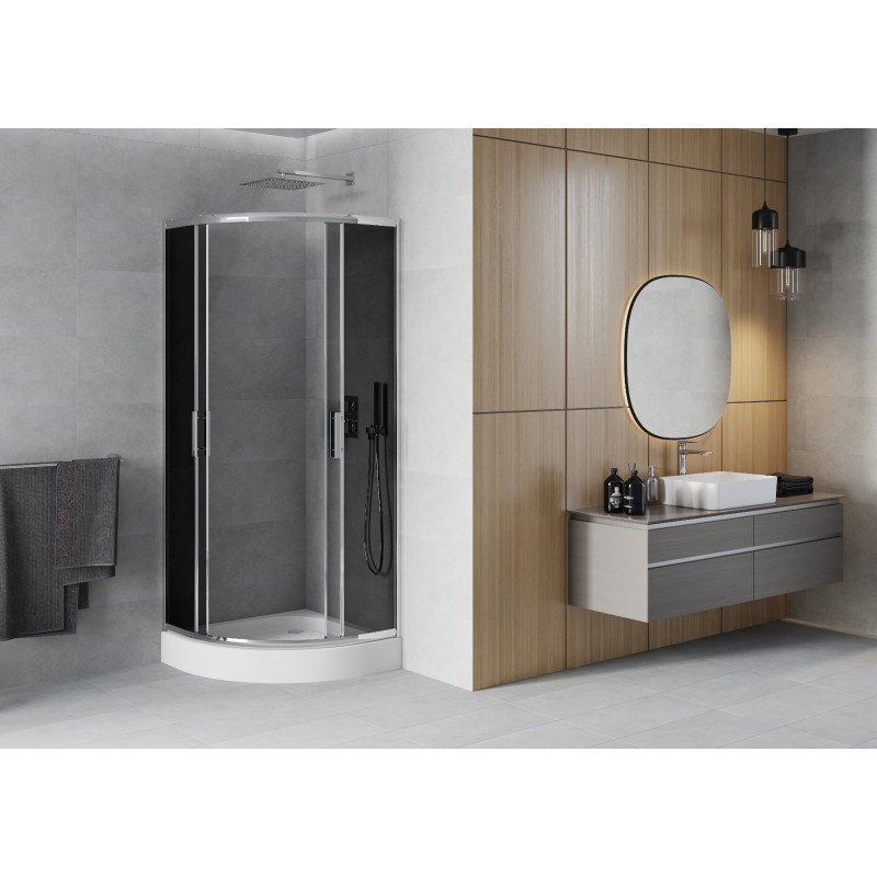 Mexen Rio sprchový kout půlkruhový 90 x 90 cm, grafit, chrom + vanička, bílá - 863-090-090-01-40-4710