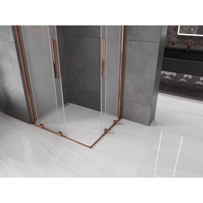 Mexen Velar Duo posuvná sprchová kabina 90 x 80 cm, matné sklo, růžové zlato - 871-090-080-32-60