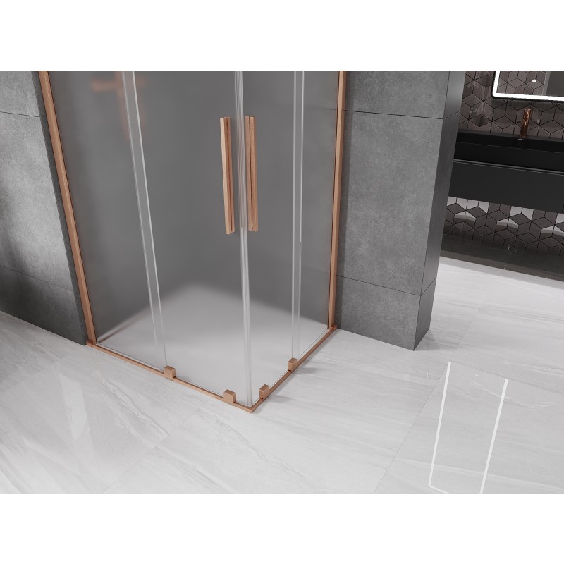 Mexen Velar Duo sprchový kout posuvný 100 x 90 cm, matné sklo, kartáčovaná měď - 871-100-090-32-65