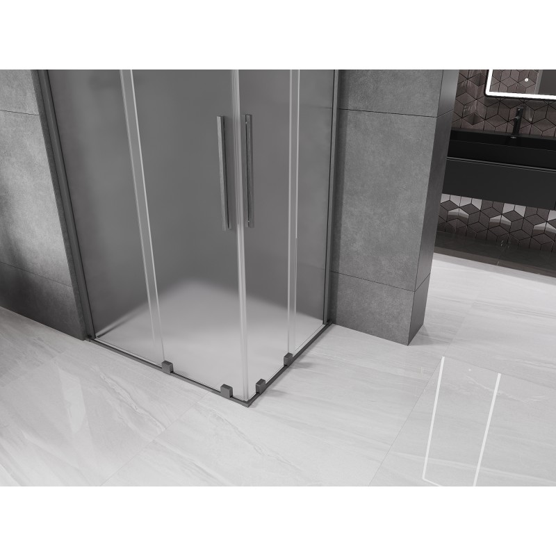 Mexen Velar Duo sprchový kout s posuvnými dveřmi 100 x 90 cm, matné sklo, kartáčovaná gun gray - 871-100-090-32-66