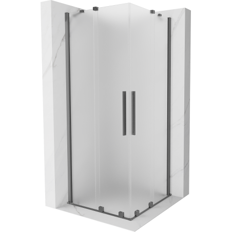 Mexen Velar Duo posuvná sprchová kabina 80 x 80 cm, námraza, gun metal - 871-080-080-32-95