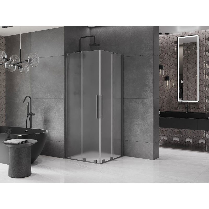 Mexen Velar Duo posuvná sprchová kabina 80 x 80 cm, námraza, gun metal - 871-080-080-32-95