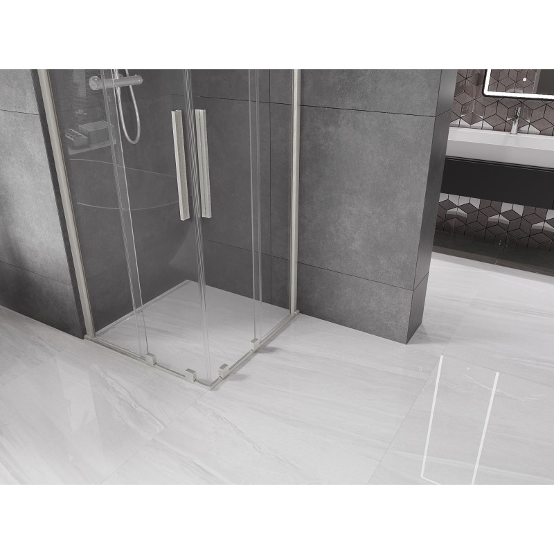 Mexen Velar Duo posuvná sprchová kabina 90 x 90 cm, průhledná, kartáčovaný nikl - 871-090-090-02-97