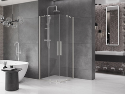 Mexen Velar Duo posuvná sprchová kabina 90 x 90 cm, průhledná, kartáčovaný nikl - 871-090-090-02-97