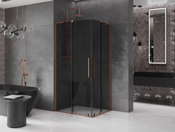 Mexen Velar L Duo posuvná sprchová kabina 90 x 80 cm, grafit, růžové zlato - 871-090-080-02-43-60
