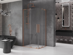Mexen Velar L Duo sprchový kout posuvný 90 x 80 cm, transparentní, kartáčovaná měď - 871-090-080-02-03-65