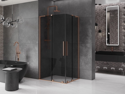 Mexen Velar L Duo sprchový kout se zasouvacími dveřmi 100 x 90 cm, grafit, kartáčovaná měď - 871-100-090-02-43-65