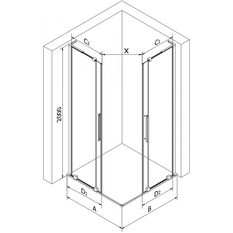 Mexen Velar L Duo posuvná sprchová kabina 90 x 80 cm, mat, černá - 871-090-080-02-33-70