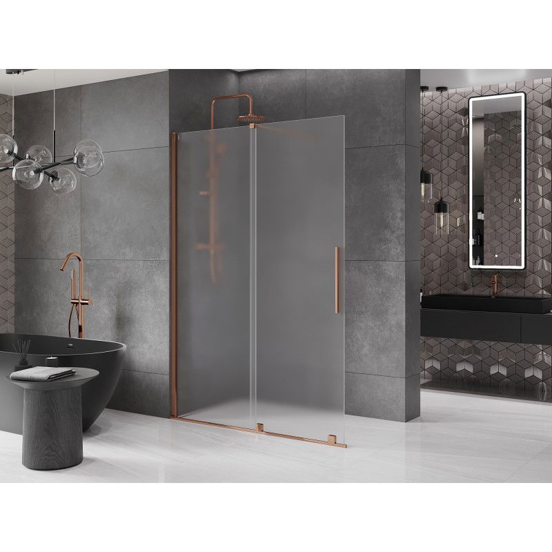 Mexen Velar sprchová stěna posuvná Walk-in 160 x 200 cm, matné 8 mm, růžové zlato - 871-160-000-33-60