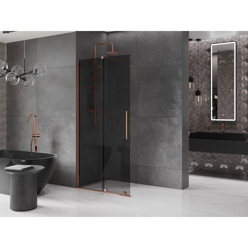 Mexen Velar posuvná sprchová stěna Walk-in 90 x 200 cm, grafit 8 mm, růžové zlato - 871-090-000-43-60