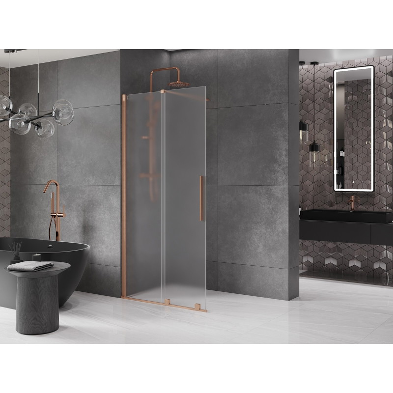 Mexen Velar posuvná sprchová stěna Walk-in 110 x 200 cm, matné sklo 8 mm, kartáčovaná měď - 871-110-000-33-65