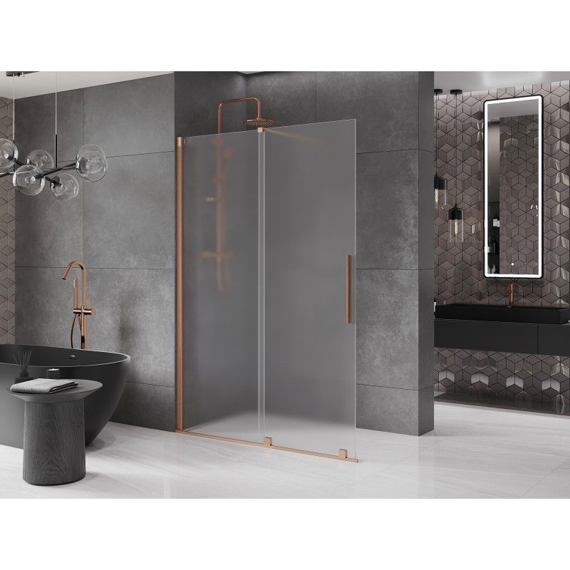 Mexen Velar posuvná sprchová stěna Walk-in 150 x 200 cm, matné sklo 8 mm, kartáčovaná měď - 871-150-000-33-65