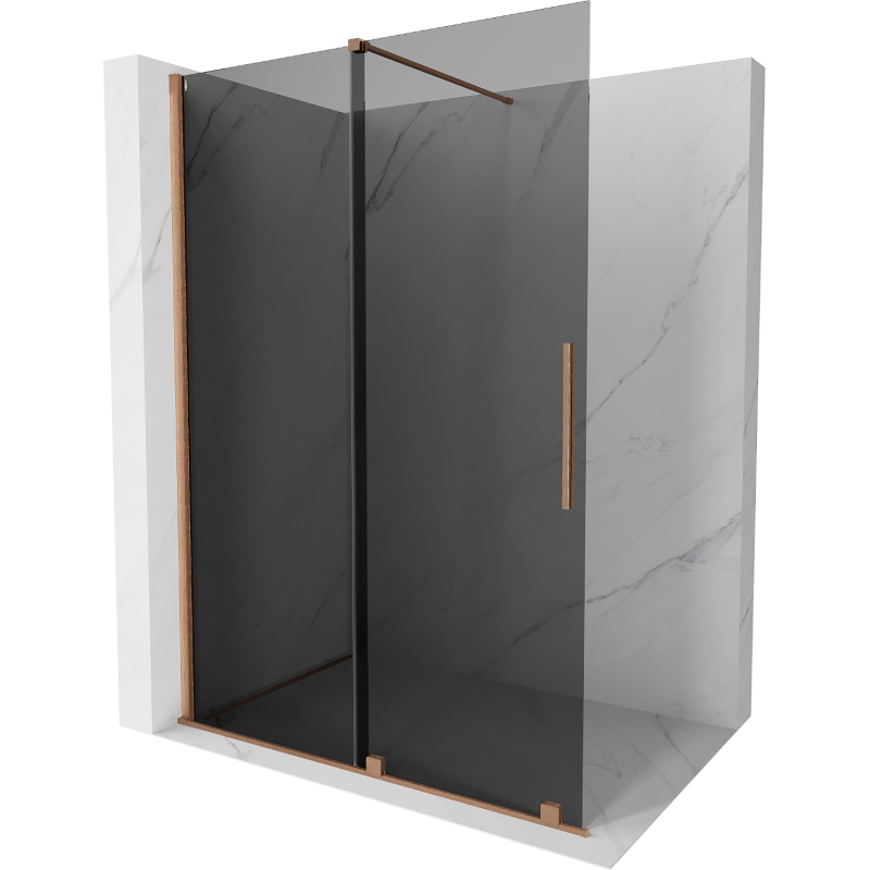 Mexen Velar posuvná sprchová stěna Walk-in 130 x 200 cm, grafit 8 mm, kartáčovaná měď - 871-130-000-43-65