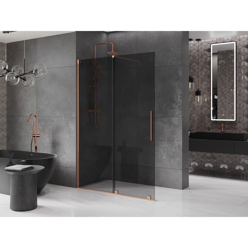 Mexen Velar posuvná sprchová stěna Walk-in 160 x 200 cm, grafit 8 mm, kartáčovaná měď - 871-160-000-43-65
