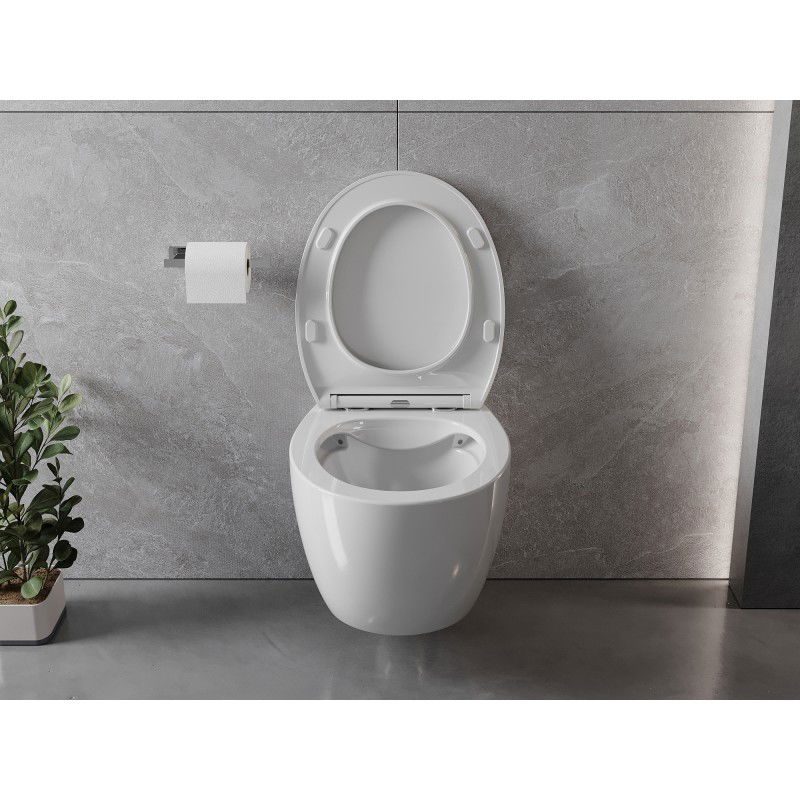 Mexen Egg WC mísa Rimless s pomalu sklápějícím sedátkem slim, duroplast, bílý lesk - 30245000