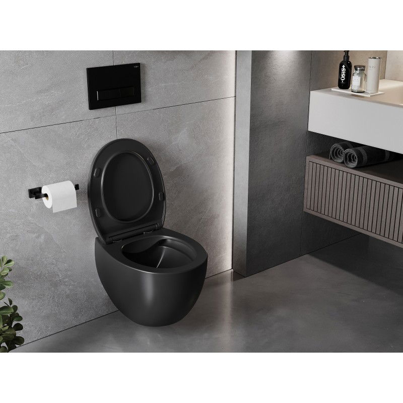 Mexen Egg WC mísa Rimless s pomalu klesající deskou slim, duroplast, černá mat - 30245070