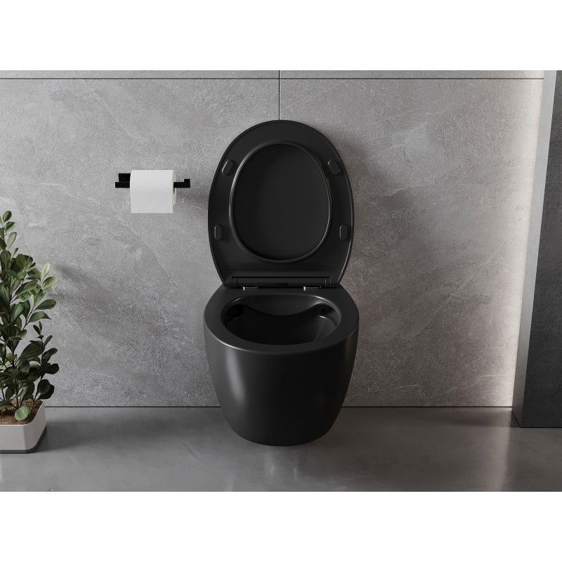 Mexen Egg WC mísa Rimless s pomalu klesající deskou slim, duroplast, černá mat - 30245070