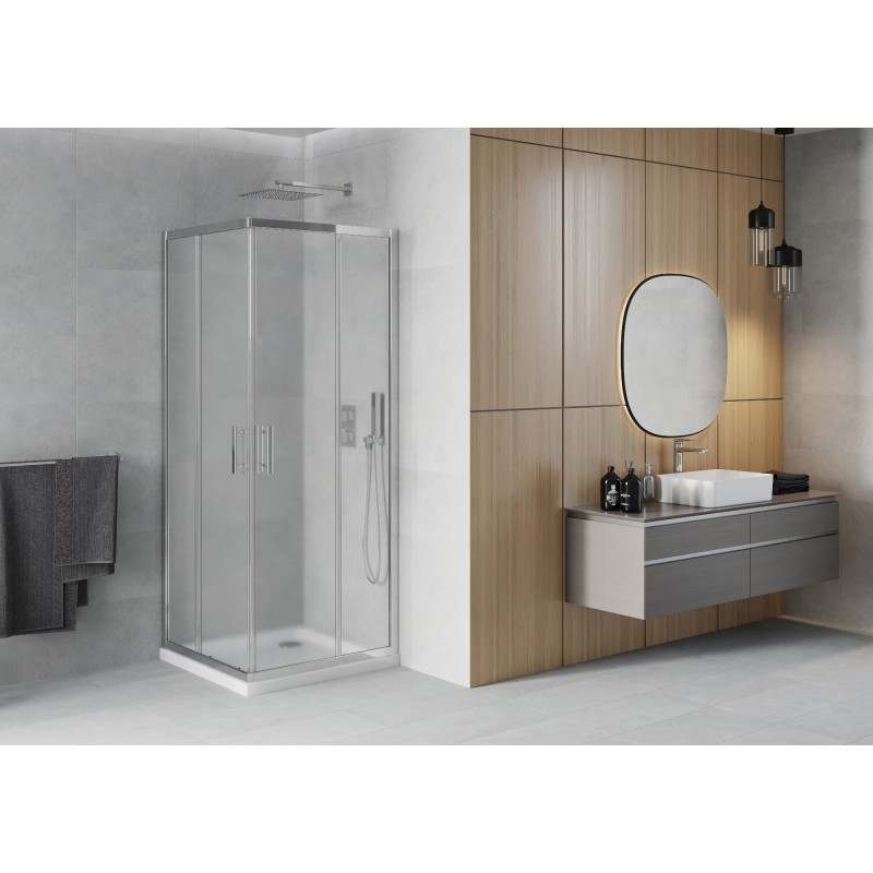 Mexen Rio čtvercový sprchový kout 80 x 80 cm, námraza, chrom + Flat sprchová vanička, bílá - 860-080-080-01-30-4010