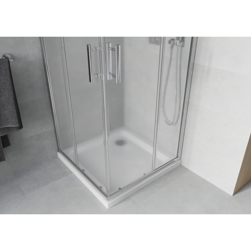 Mexen Rio čtvercová sprchová kabina 90 x 90 cm, námraza, chrom + brodzik Flat, bílý - 860-090-090-01-30-4010
