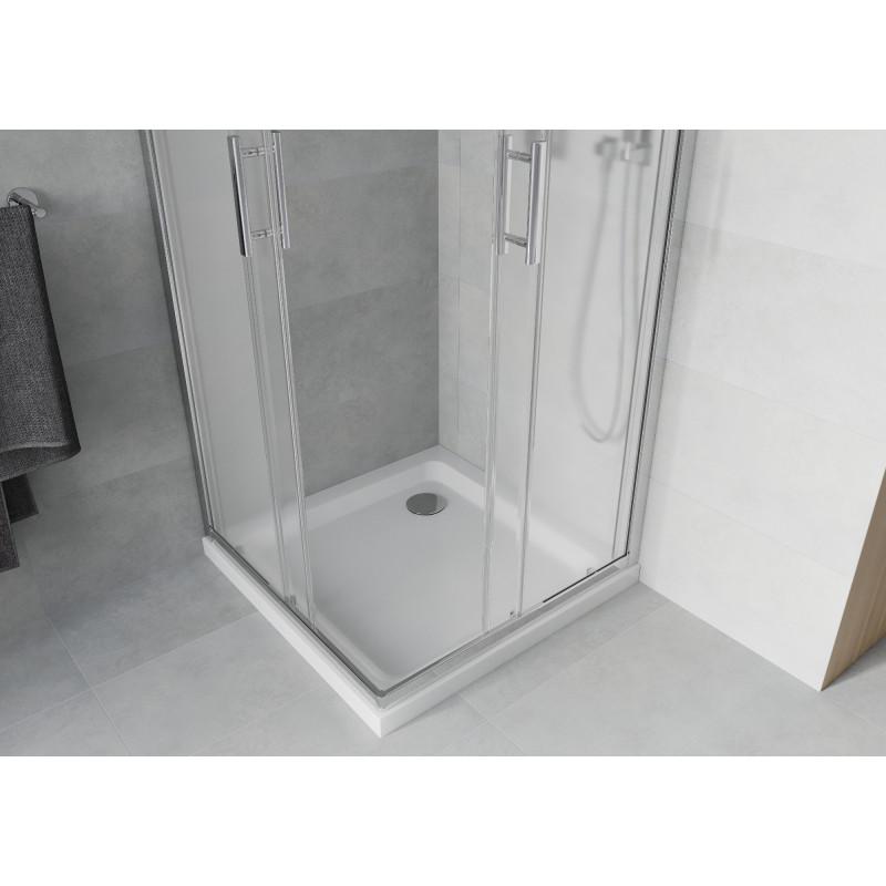 Mexen Rio čtvercová sprchová kabina 90 x 90 cm, námraza, chrom + brodzik Flat, bílý - 860-090-090-01-30-4010