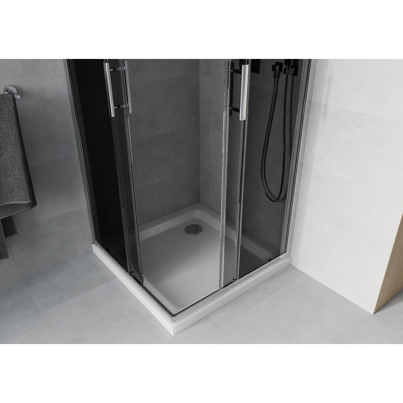 Mexen Rio čtvercová sprchová kabina 90 x 90 cm, grafit, chrom + vanička Flat, bílá - 860-090-090-01-40-4010