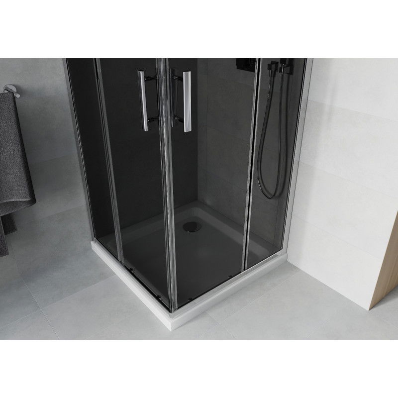 Mexen Rio čtvercový sprchový kout 90 x 90 cm, grafit, chrom + vanička Flat, bílá - 860-090-090-01-40-4010