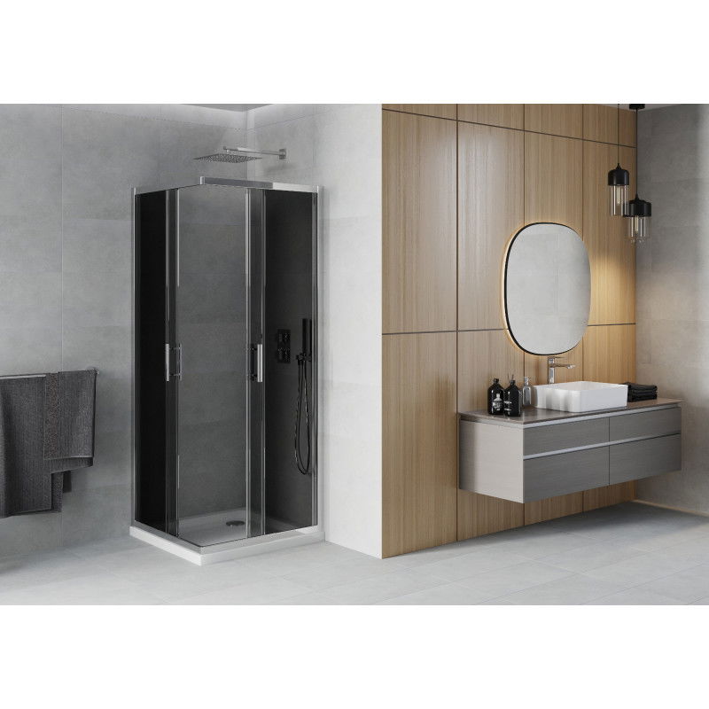 Mexen Rio čtvercový sprchový kout 90 x 90 cm, grafit, chrom + vanička Flat, bílá - 860-090-090-01-40-4010