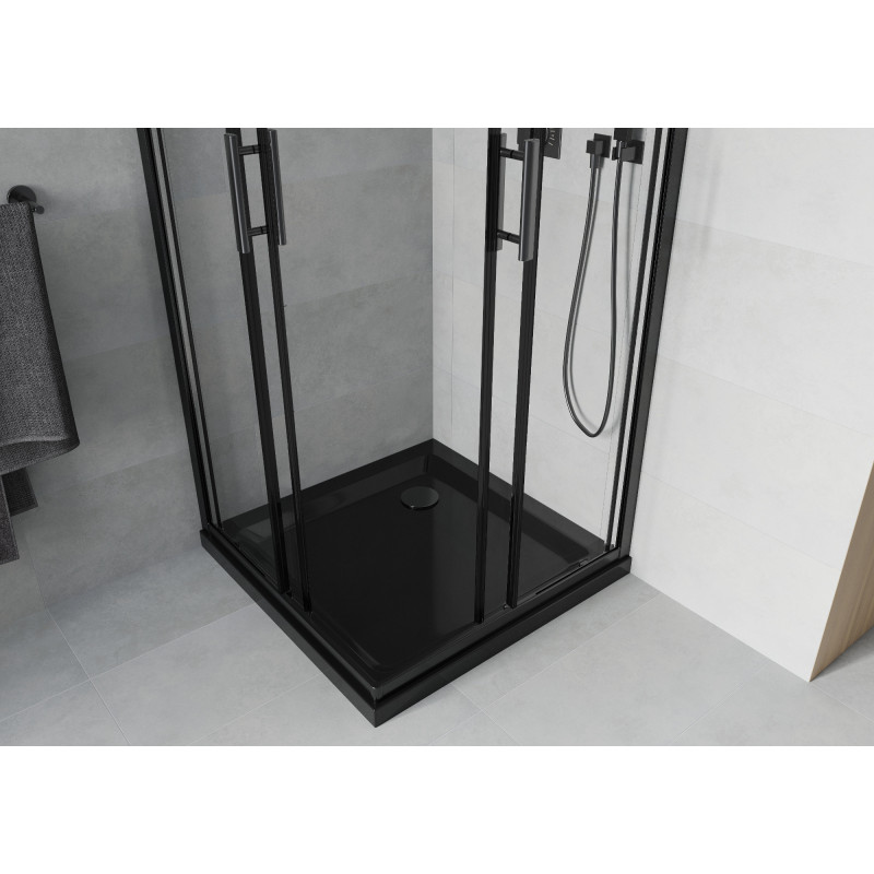 Mexen Rio čtvercová sprchová kabina 80 x 80 cm, transparentní, černá + brodík Flat, černý - 860-080-080-70-00-4070B
