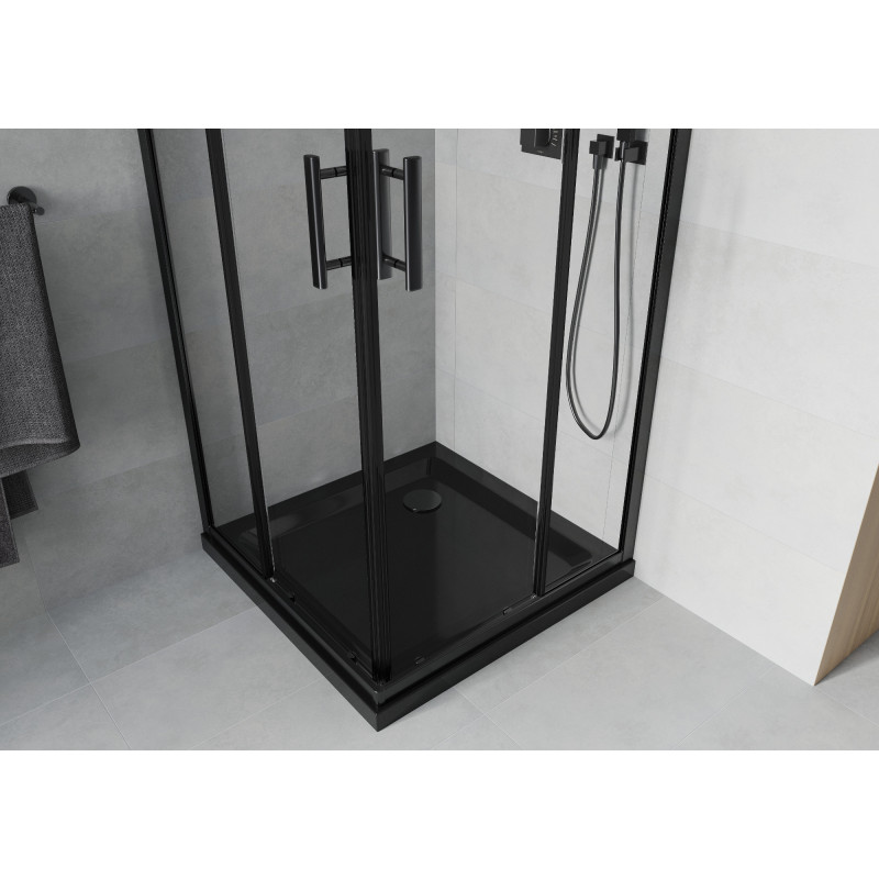 Mexen Rio čtvercová sprchová kabina 80 x 80 cm, transparentní, černá + brodík Flat, černý - 860-080-080-70-00-4070B