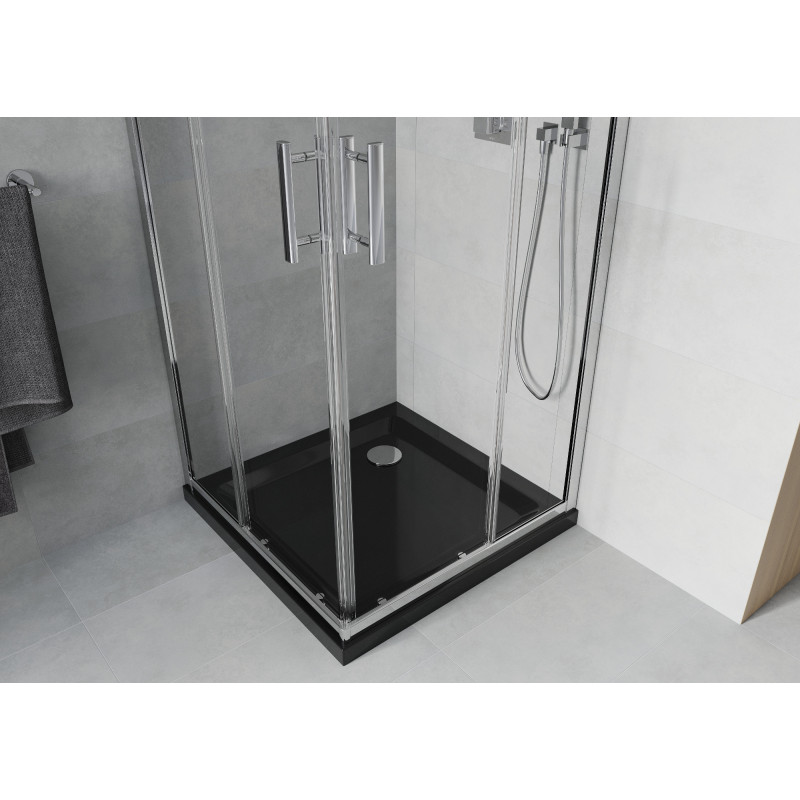 Mexen Rio čtvercový sprchový kout 90 x 90 cm, transparentní, chrom + vanička Flat, černá - 860-090-090-01-00-4070