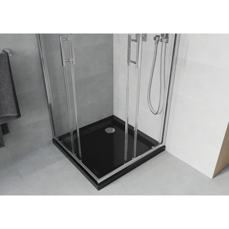Mexen Rio čtvercový sprchový kout 90 x 90 cm, transparentní, chrom + vanička Flat, černá - 860-090-090-01-00-4070