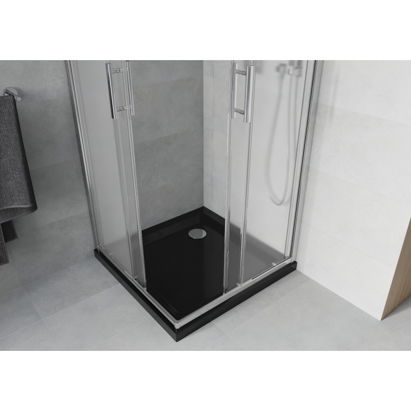 Mexen Rio čtvercová sprchová kabina 80 x 80 cm, matná, chrom + vanička Flat, černá - 860-080-080-01-30-4070