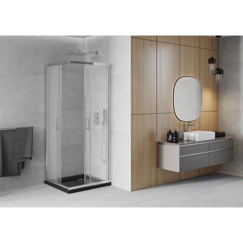 Mexen Rio čtvercová sprchová kabina 90 x 90 cm, mat, chrom + černá vanička Flat - 860-090-090-01-30-4070